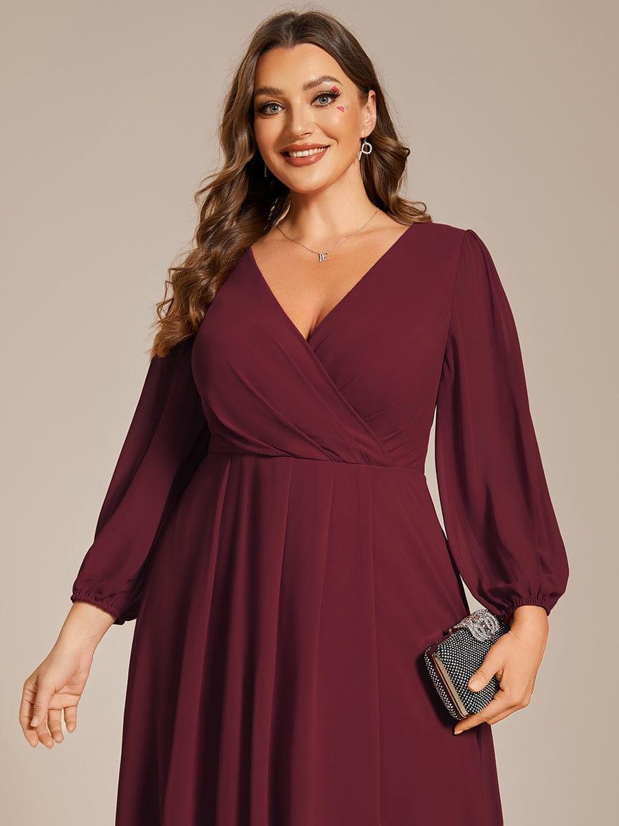 pretty BRIAR|Plus Size Chiffon A-Line 3/4 Sleeves Asymmetrical Hem Wedding Guest Dress