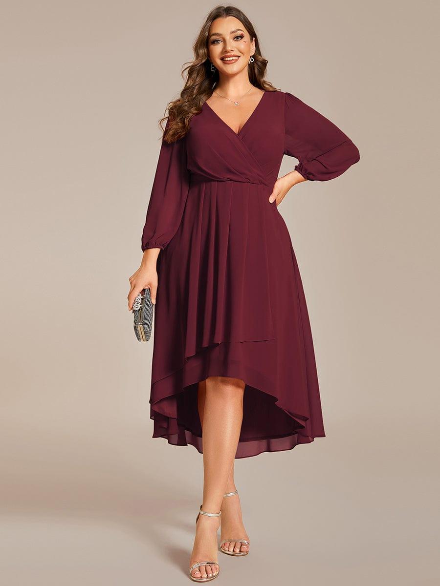 pretty BRIAR|Plus Size Chiffon A-Line 3/4 Sleeves Asymmetrical Hem Wedding Guest Dress
