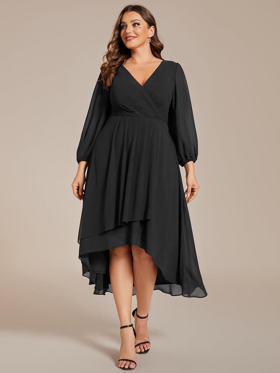 pretty BRIAR|Plus Size Chiffon A-Line 3/4 Sleeves Asymmetrical Hem Wedding Guest Dress