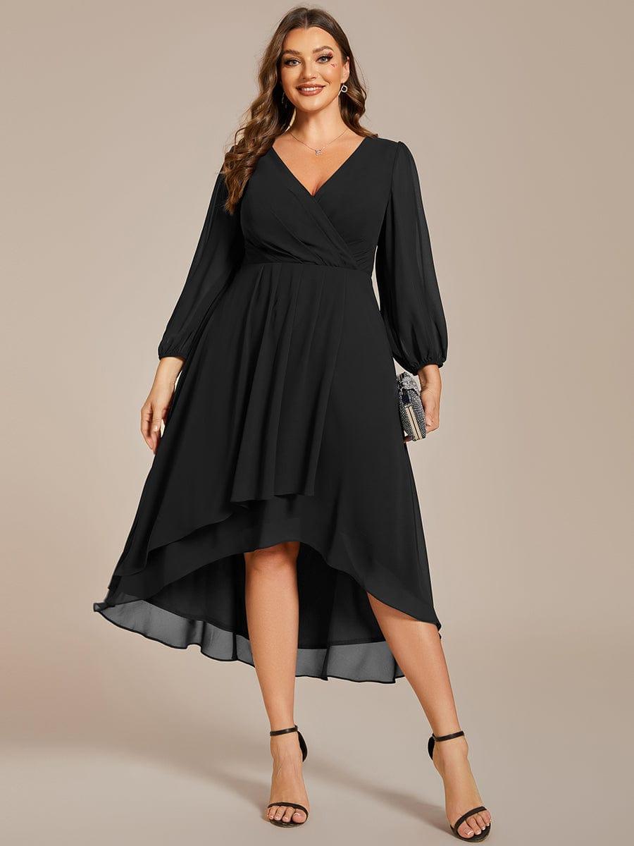 pretty BRIAR|Plus Size Chiffon A-Line 3/4 Sleeves Asymmetrical Hem Wedding Guest Dress