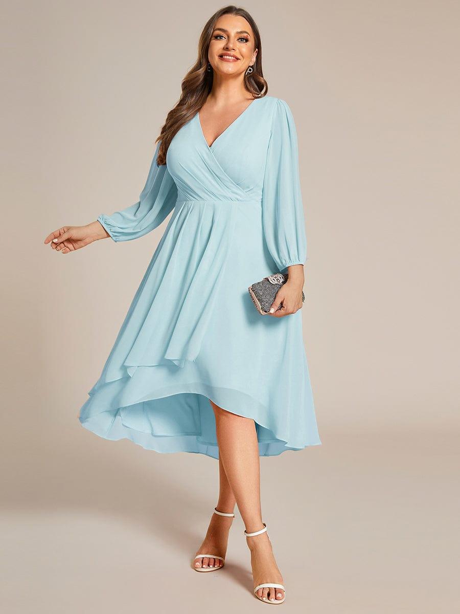 pretty BRIAR|Plus Size Chiffon A-Line 3/4 Sleeves Asymmetrical Hem Wedding Guest Dress