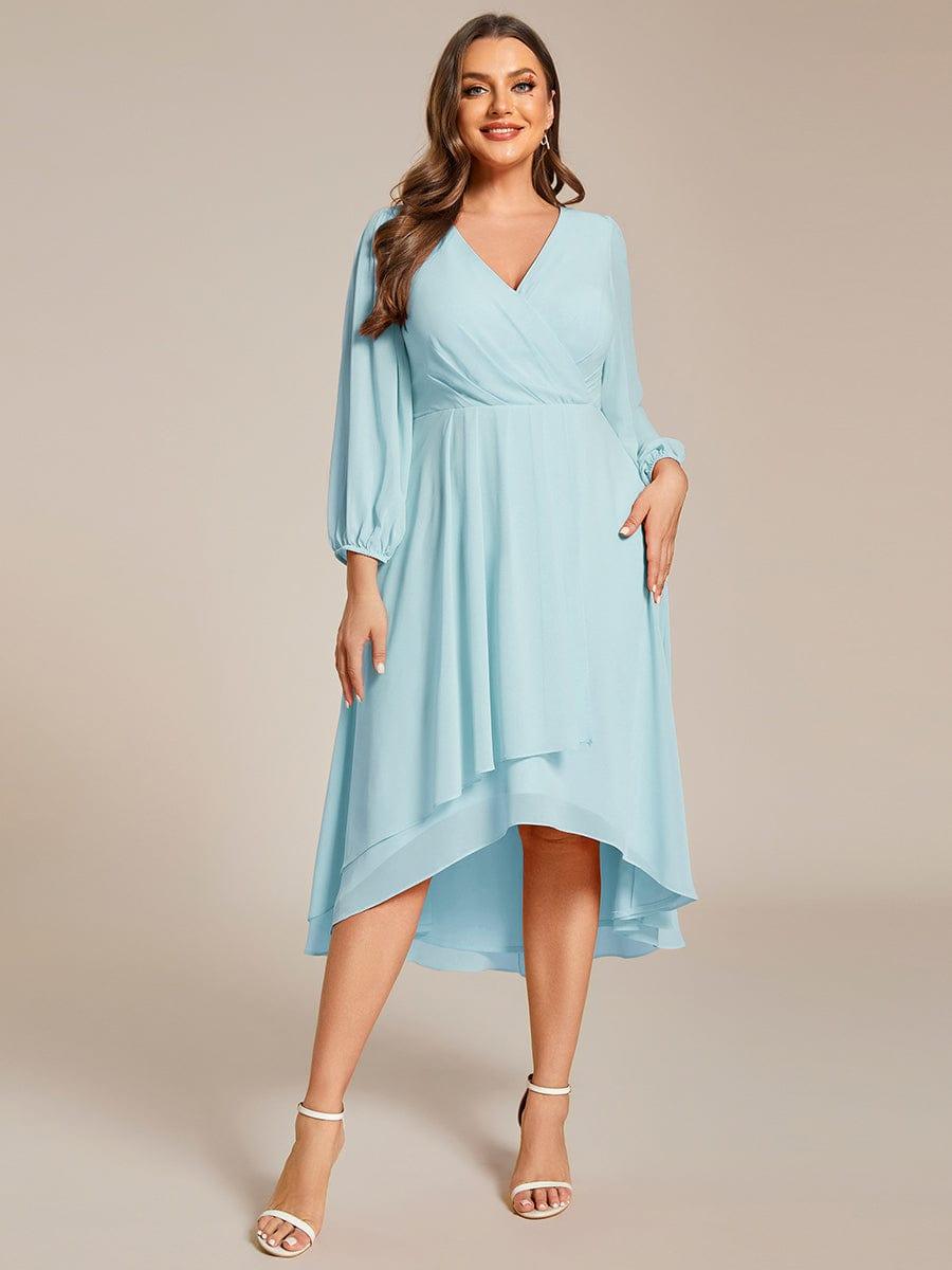 pretty BRIAR|Plus Size Chiffon A-Line 3/4 Sleeves Asymmetrical Hem Wedding Guest Dress
