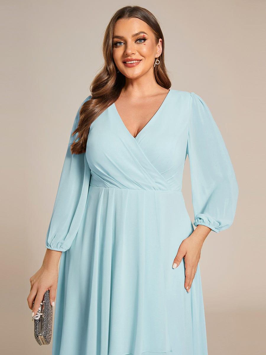 pretty BRIAR|Plus Size Chiffon A-Line 3/4 Sleeves Asymmetrical Hem Wedding Guest Dress