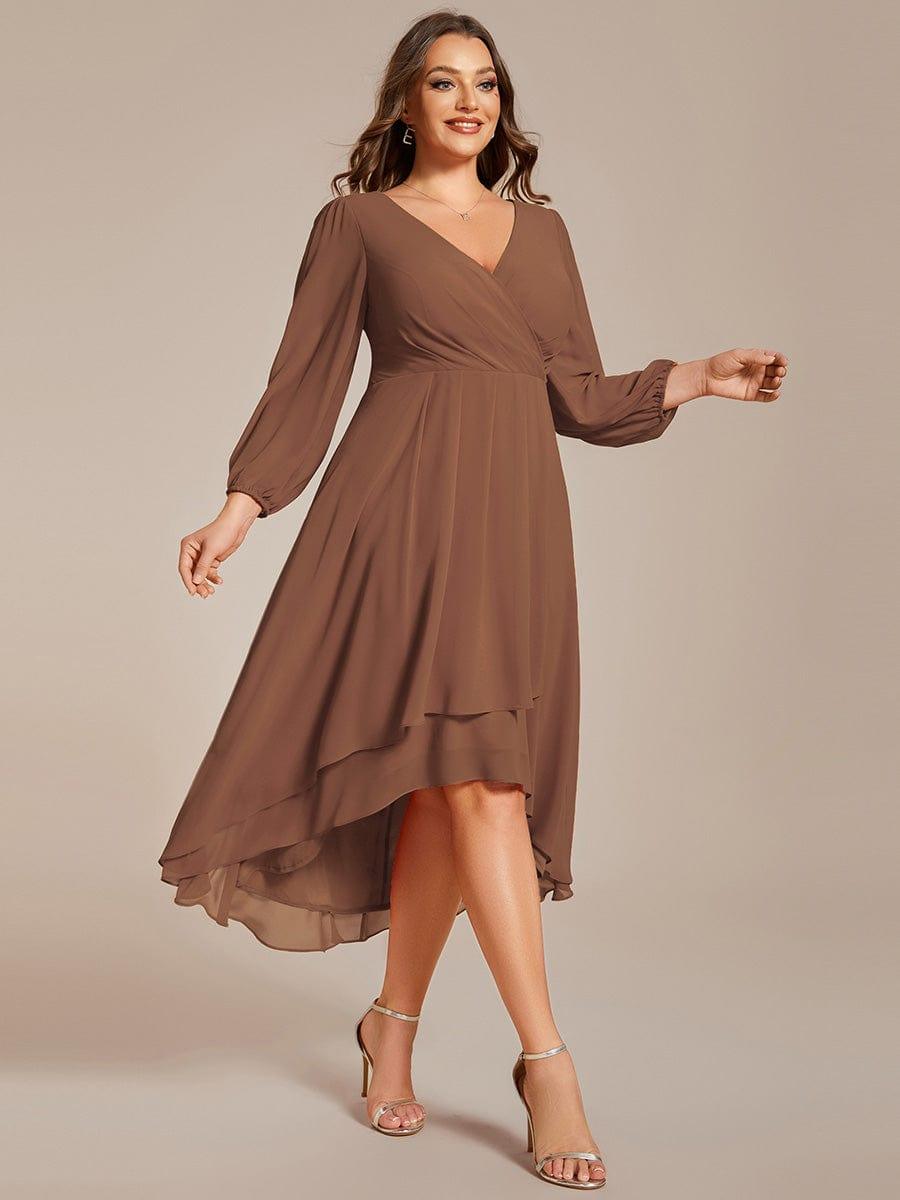 pretty BRIAR|Plus Size Chiffon A-Line 3/4 Sleeves Asymmetrical Hem Wedding Guest Dress