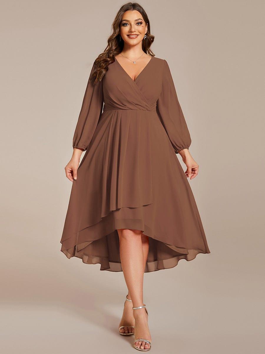 pretty BRIAR|Plus Size Chiffon A-Line 3/4 Sleeves Asymmetrical Hem Wedding Guest Dress