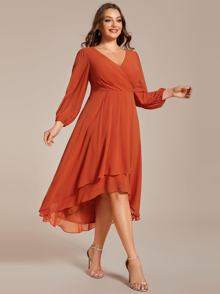 pretty BRIAR|Plus Size Chiffon A-Line 3/4 Sleeves Asymmetrical Hem Wedding Guest Dress