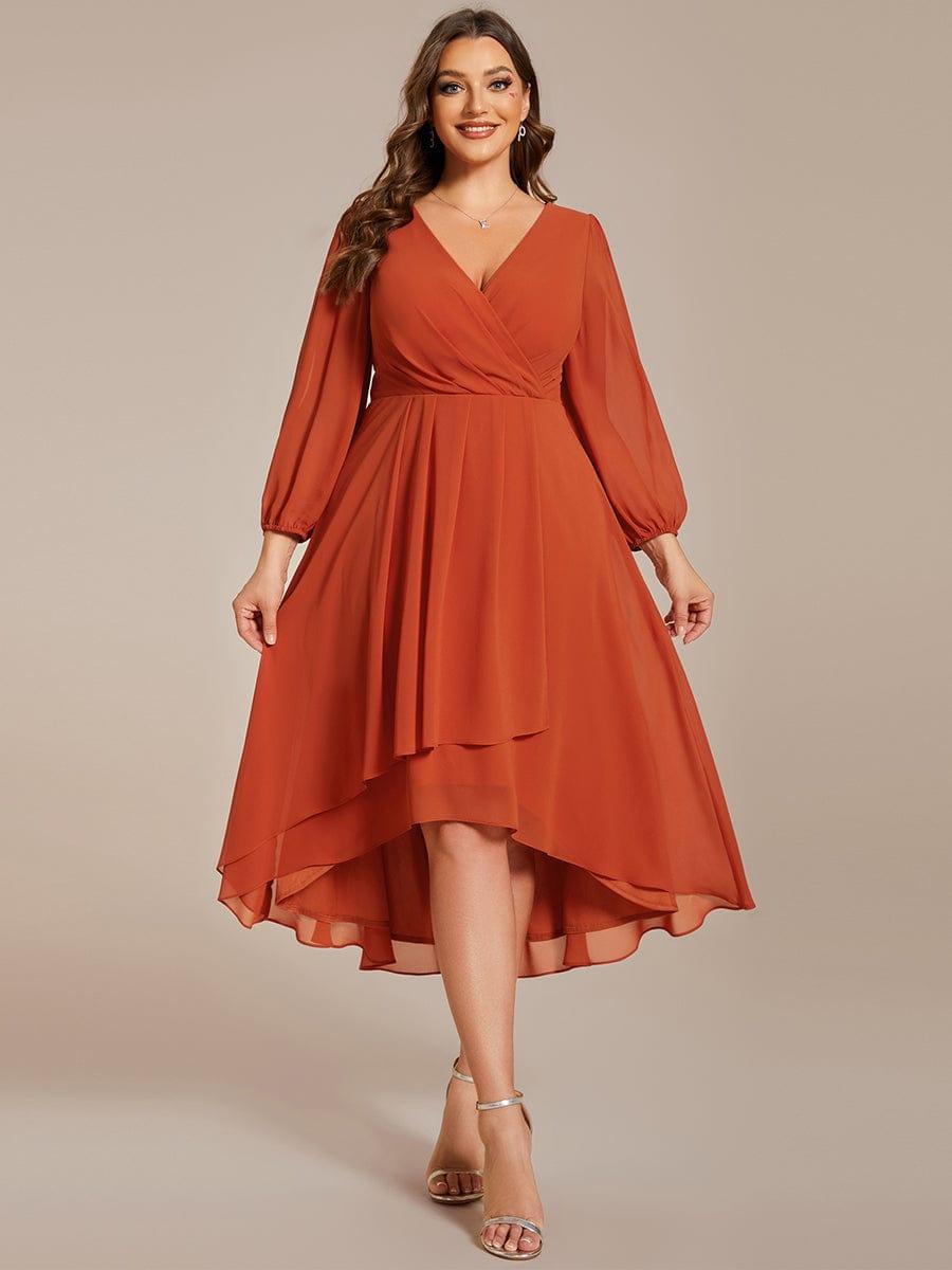 pretty BRIAR|Plus Size Chiffon A-Line 3/4 Sleeves Asymmetrical Hem Wedding Guest Dress