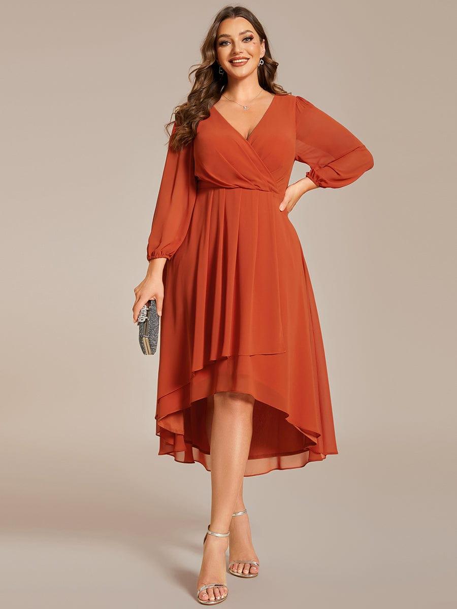 pretty BRIAR|Plus Size Chiffon A-Line 3/4 Sleeves Asymmetrical Hem Wedding Guest Dress