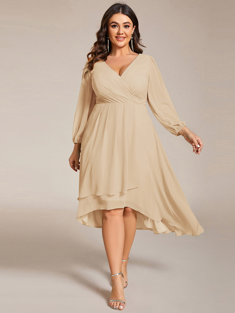 pretty BRIAR|Plus Size Chiffon A-Line 3/4 Sleeves Asymmetrical Hem Wedding Guest Dress