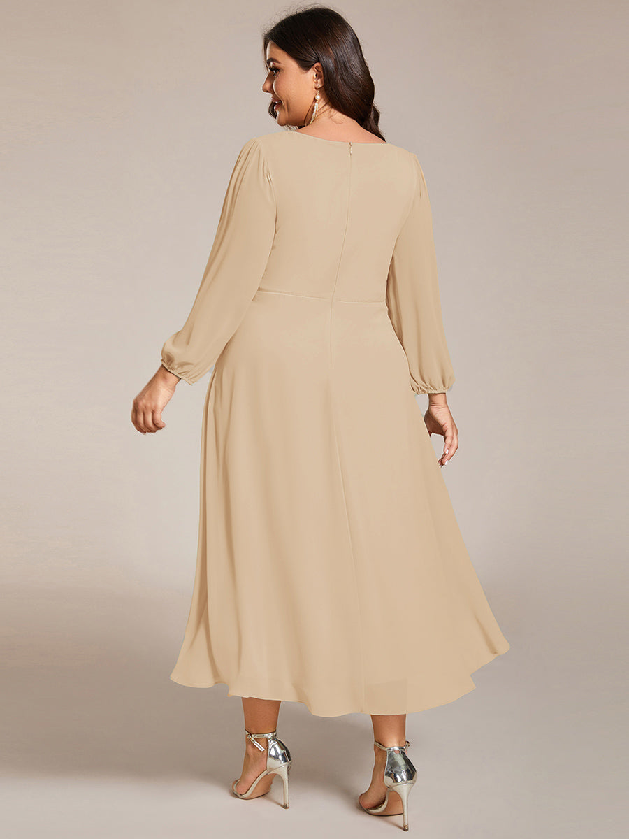 pretty BRIAR|Plus Size Chiffon A-Line 3/4 Sleeves Asymmetrical Hem Wedding Guest Dress