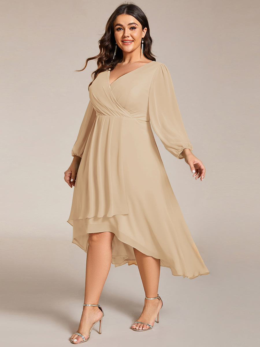 pretty BRIAR|Plus Size Chiffon A-Line 3/4 Sleeves Asymmetrical Hem Wedding Guest Dress