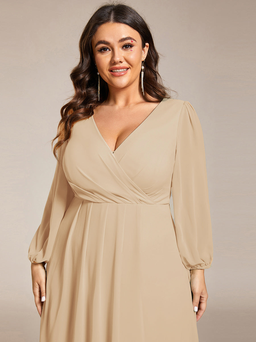 pretty BRIAR|Plus Size Chiffon A-Line 3/4 Sleeves Asymmetrical Hem Wedding Guest Dress