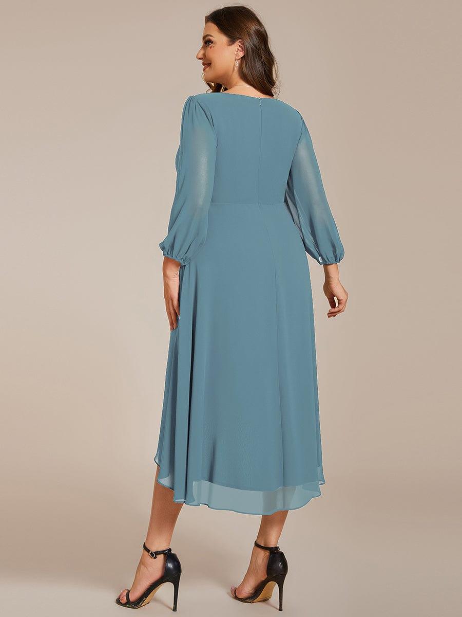 pretty BRIAR|Plus Size Chiffon A-Line 3/4 Sleeves Asymmetrical Hem Wedding Guest Dress