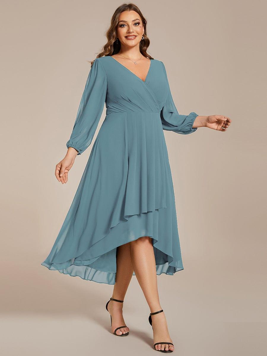pretty BRIAR|Plus Size Chiffon A-Line 3/4 Sleeves Asymmetrical Hem Wedding Guest Dress
