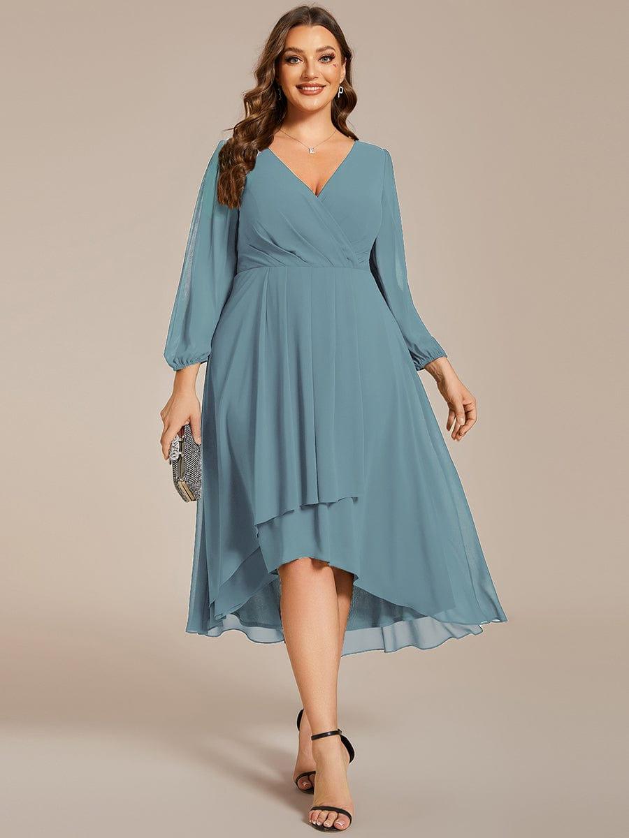 pretty BRIAR|Plus Size Chiffon A-Line 3/4 Sleeves Asymmetrical Hem Wedding Guest Dress
