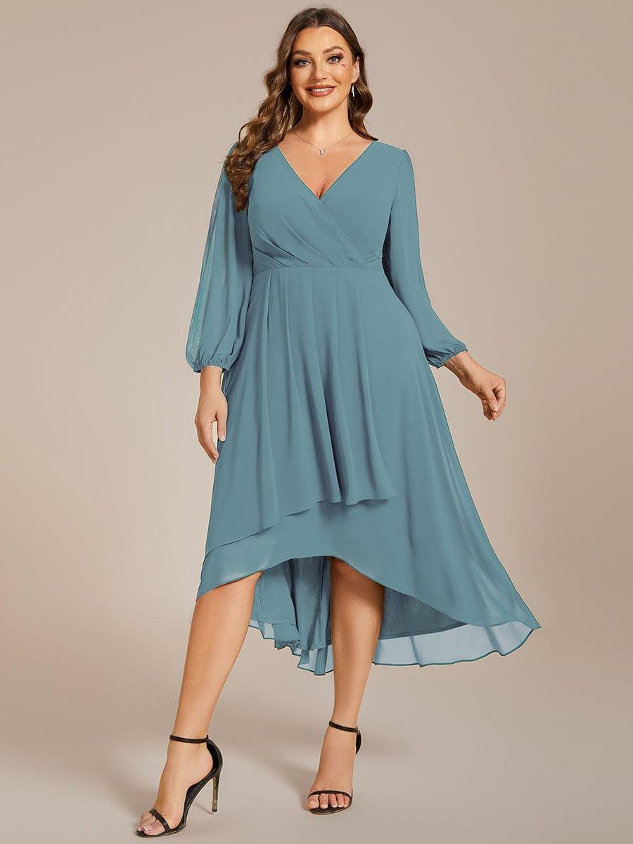 pretty BRIAR|Plus Size Chiffon A-Line 3/4 Sleeves Asymmetrical Hem Wedding Guest Dress