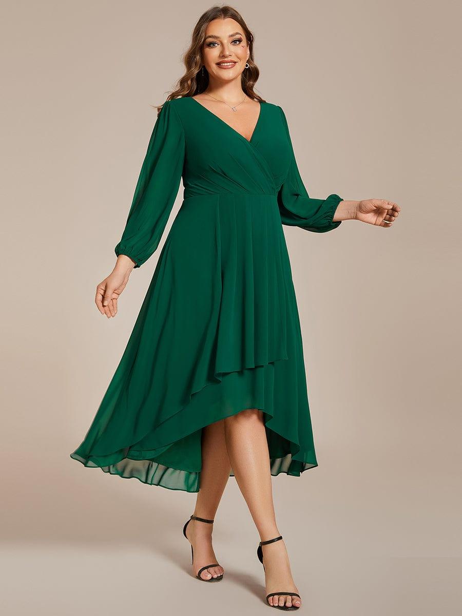 pretty BRIAR|Plus Size Chiffon A-Line 3/4 Sleeves Asymmetrical Hem Wedding Guest Dress