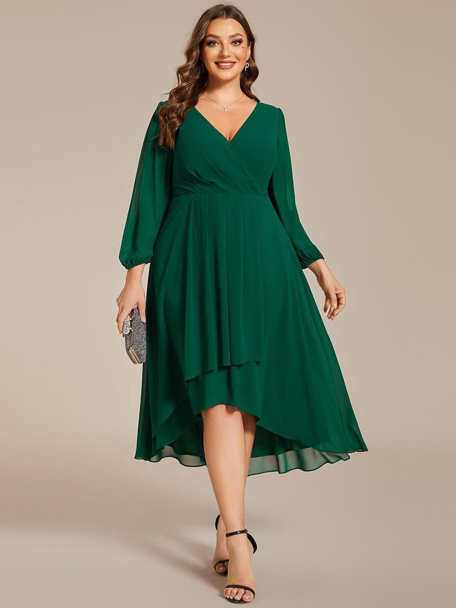 pretty BRIAR|Plus Size Chiffon A-Line 3/4 Sleeves Asymmetrical Hem Wedding Guest Dress