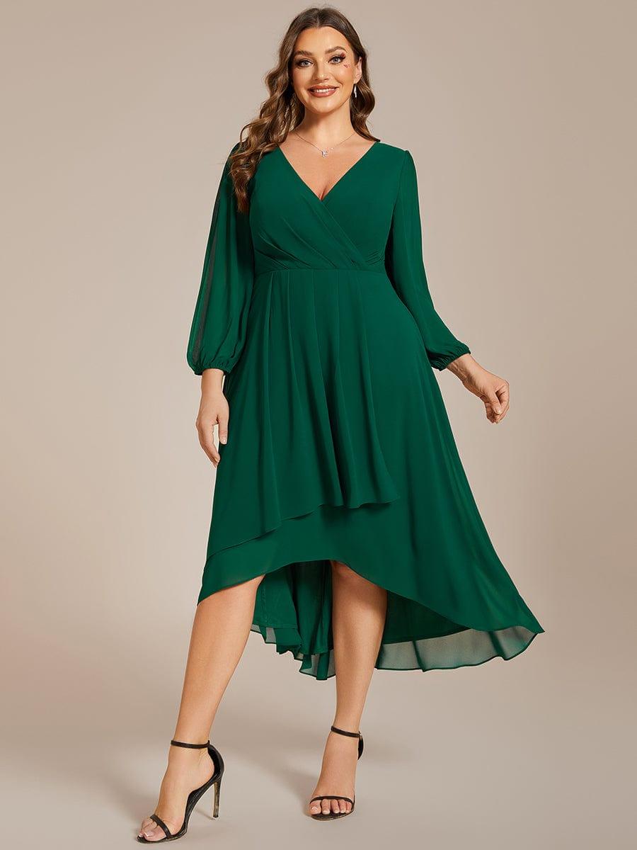 pretty BRIAR|Plus Size Chiffon A-Line 3/4 Sleeves Asymmetrical Hem Wedding Guest Dress
