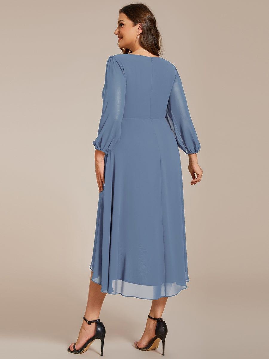 pretty BRIAR|Plus Size Chiffon A-Line 3/4 Sleeves Asymmetrical Hem Wedding Guest Dress