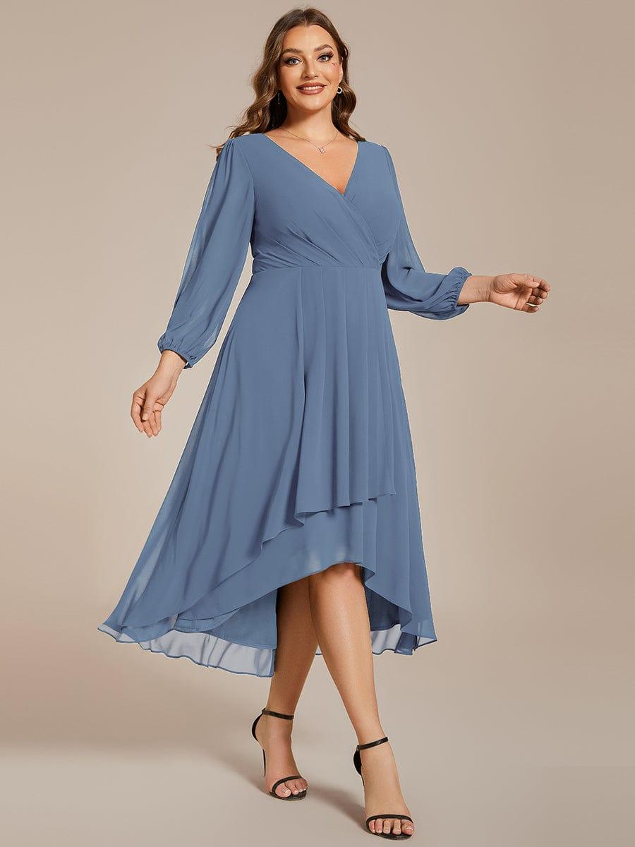 pretty BRIAR|Plus Size Chiffon A-Line 3/4 Sleeves Asymmetrical Hem Wedding Guest Dress