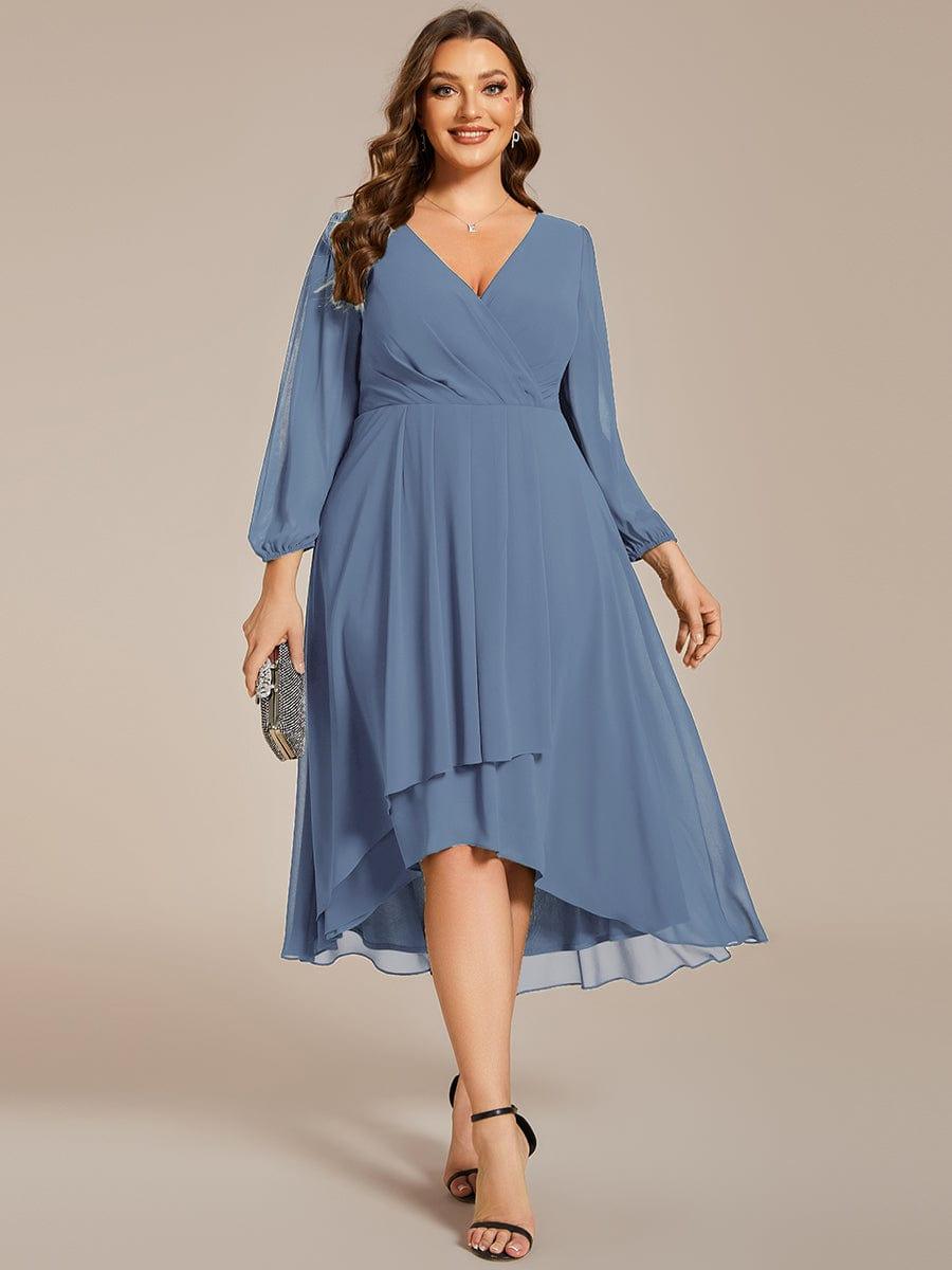 pretty BRIAR|Plus Size Chiffon A-Line 3/4 Sleeves Asymmetrical Hem Wedding Guest Dress
