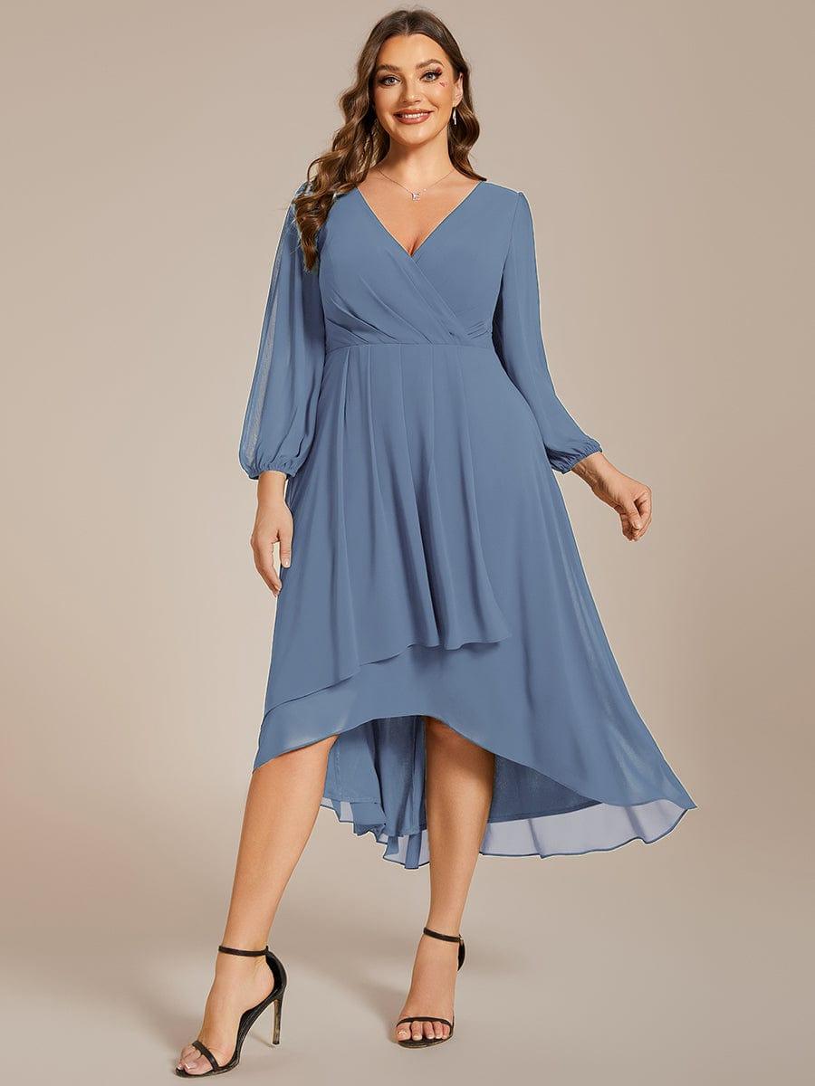 pretty BRIAR|Plus Size Chiffon A-Line 3/4 Sleeves Asymmetrical Hem Wedding Guest Dress
