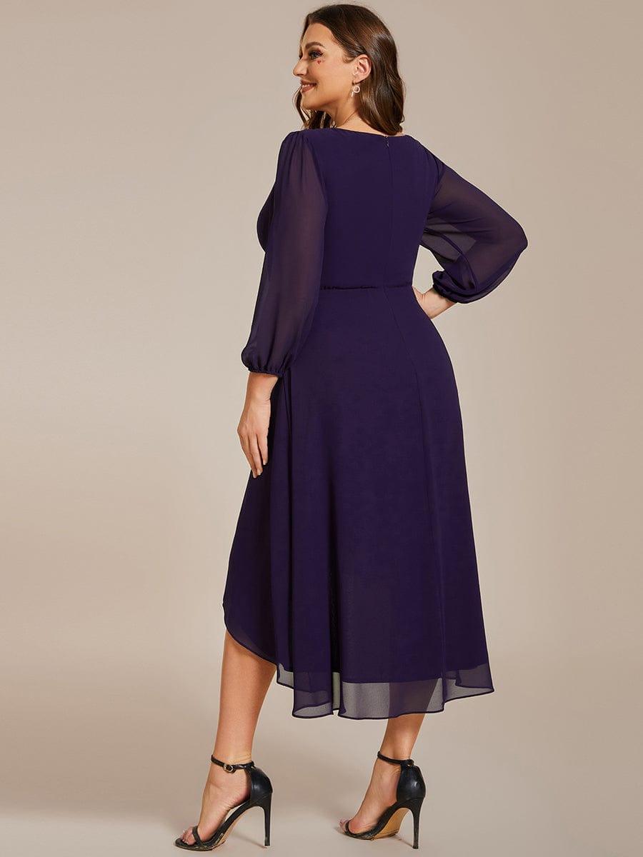 pretty BRIAR|Plus Size Chiffon A-Line 3/4 Sleeves Asymmetrical Hem Wedding Guest Dress
