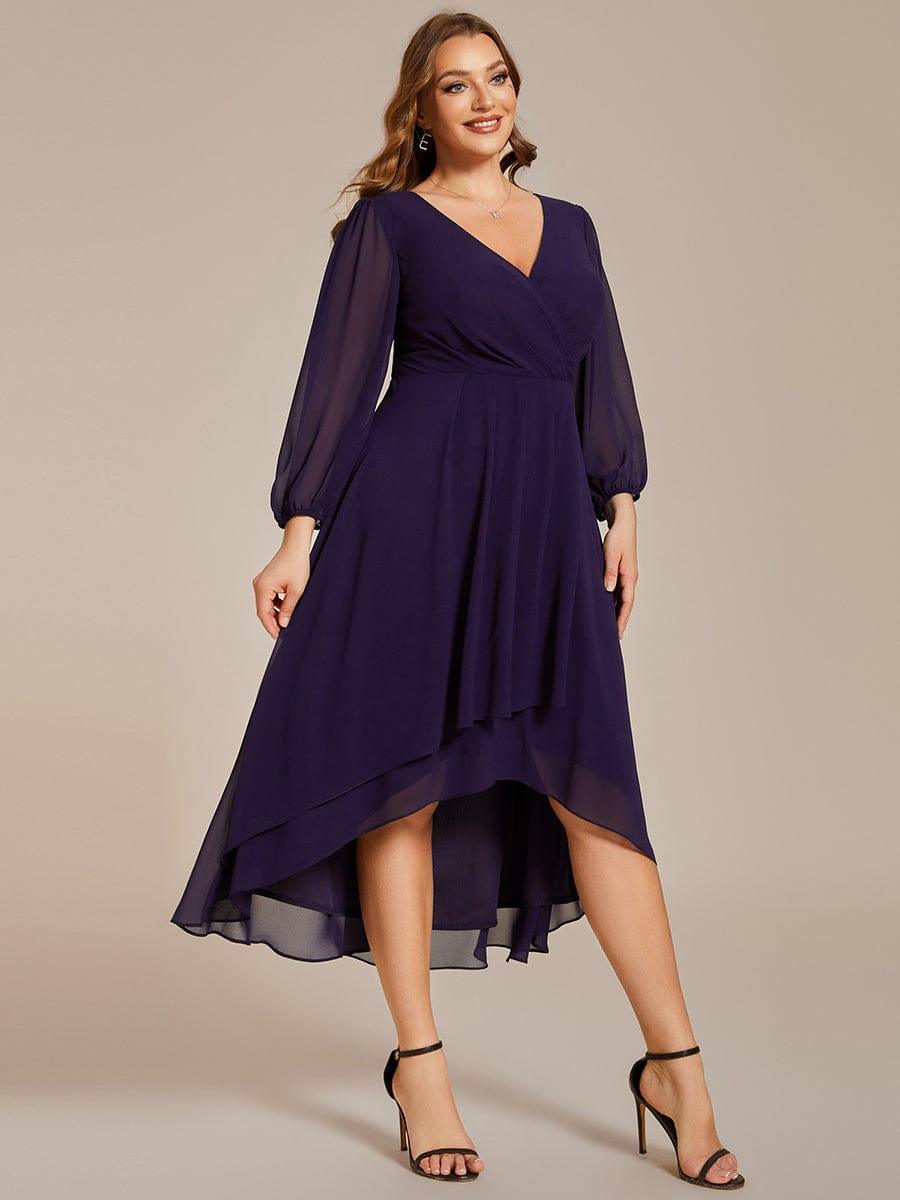 pretty BRIAR|Plus Size Chiffon A-Line 3/4 Sleeves Asymmetrical Hem Wedding Guest Dress