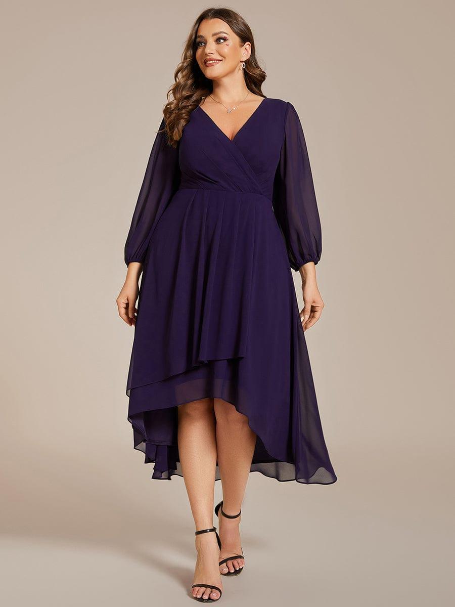 pretty BRIAR|Plus Size Chiffon A-Line 3/4 Sleeves Asymmetrical Hem Wedding Guest Dress
