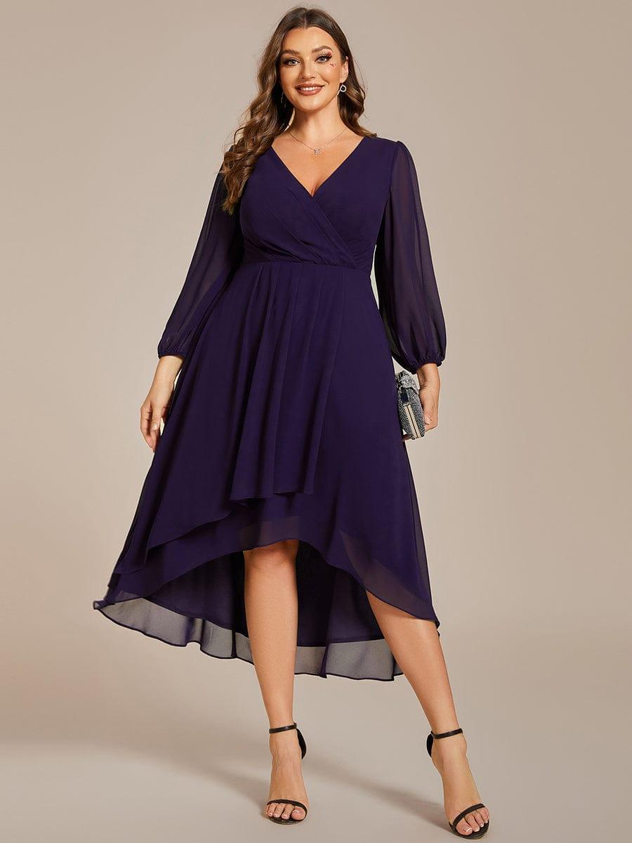 pretty BRIAR|Plus Size Chiffon A-Line 3/4 Sleeves Asymmetrical Hem Wedding Guest Dress