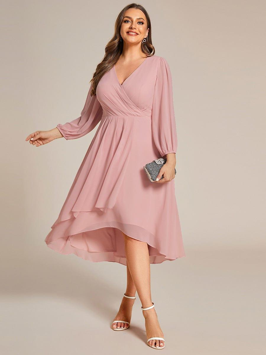 pretty BRIAR|Plus Size Chiffon A-Line 3/4 Sleeves Asymmetrical Hem Wedding Guest Dress
