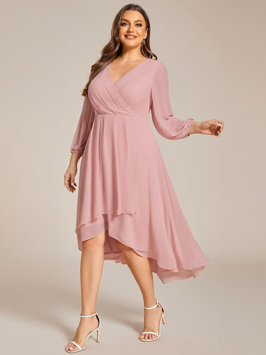 pretty BRIAR|Plus Size Chiffon A-Line 3/4 Sleeves Asymmetrical Hem Wedding Guest Dress