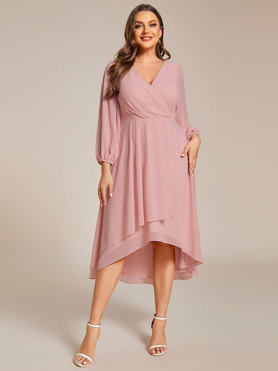 pretty BRIAR|Plus Size Chiffon A-Line 3/4 Sleeves Asymmetrical Hem Wedding Guest Dress