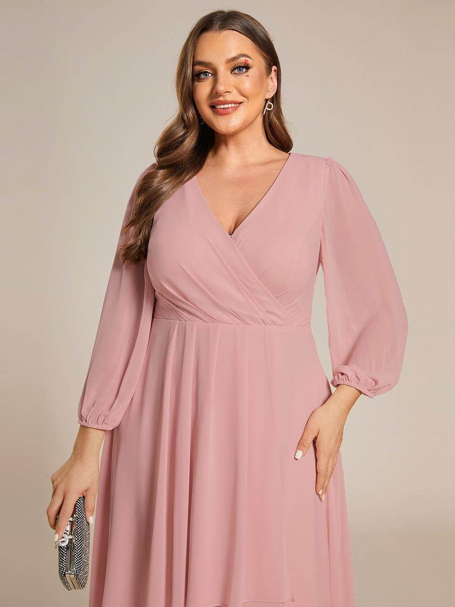 pretty BRIAR|Plus Size Chiffon A-Line 3/4 Sleeves Asymmetrical Hem Wedding Guest Dress