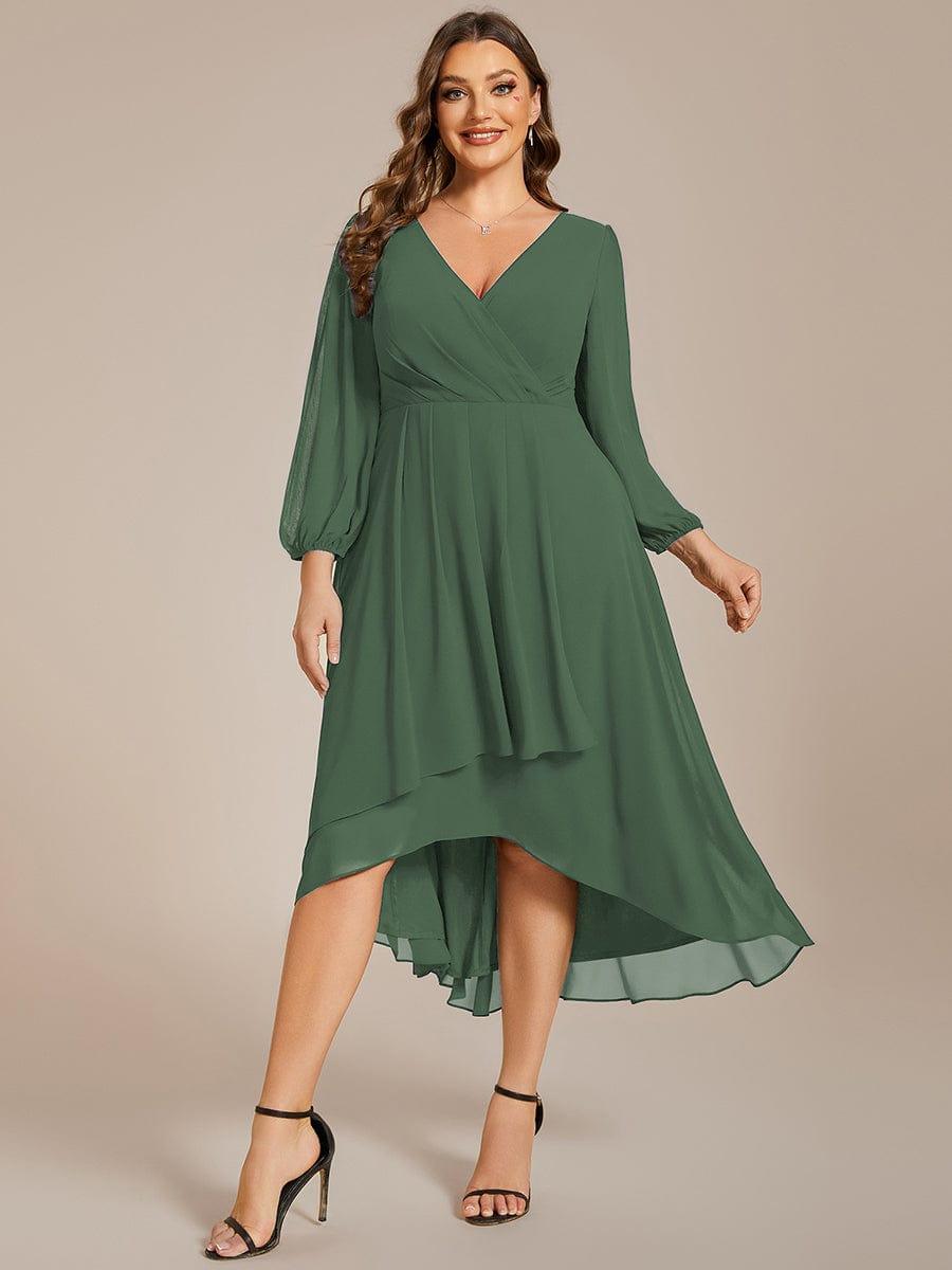 pretty BRIAR|Plus Size Chiffon A-Line 3/4 Sleeves Asymmetrical Hem Wedding Guest Dress