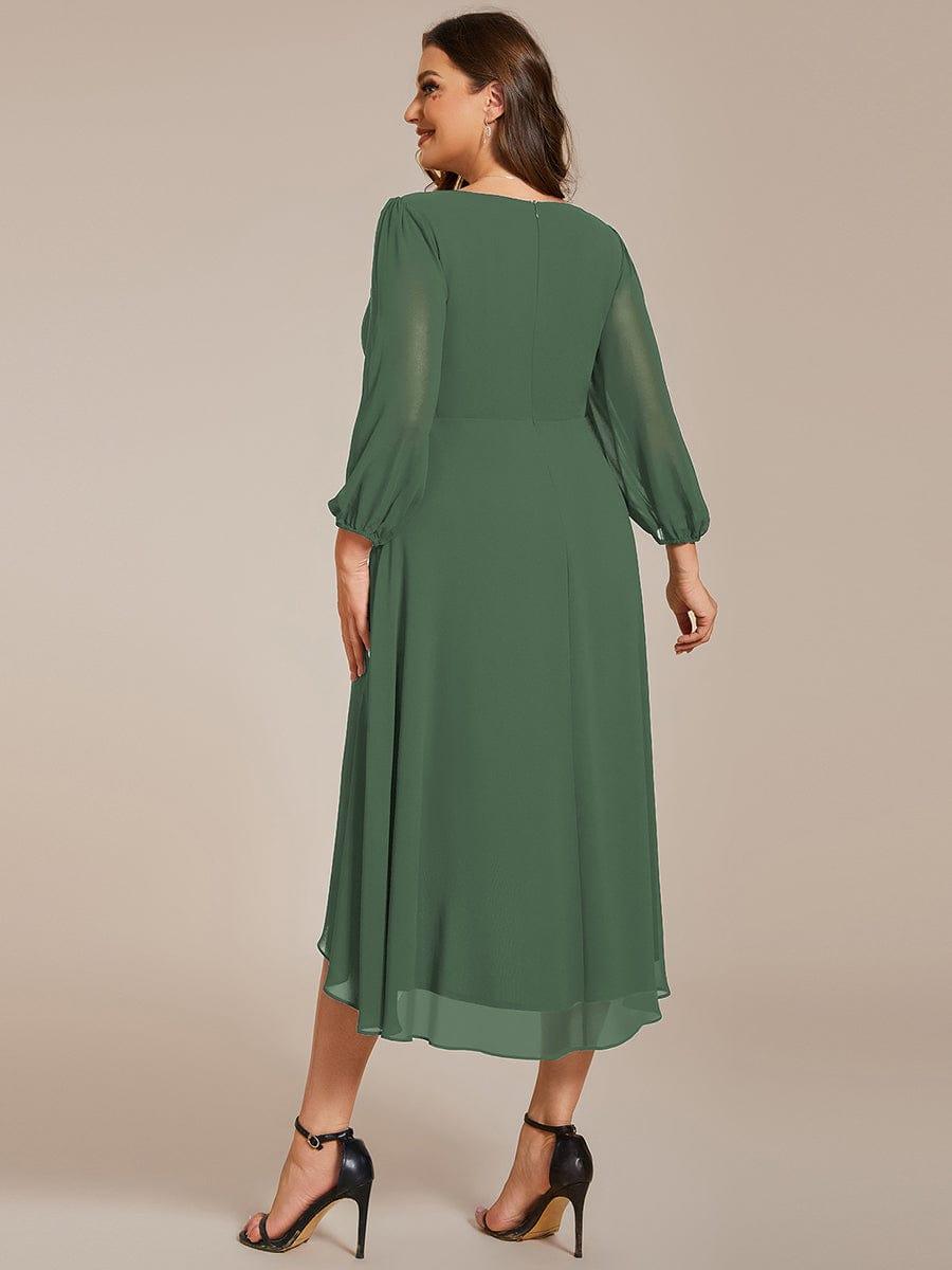 pretty BRIAR|Plus Size Chiffon A-Line 3/4 Sleeves Asymmetrical Hem Wedding Guest Dress