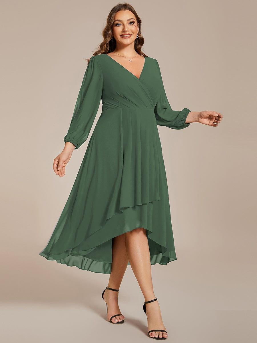 pretty BRIAR|Plus Size Chiffon A-Line 3/4 Sleeves Asymmetrical Hem Wedding Guest Dress