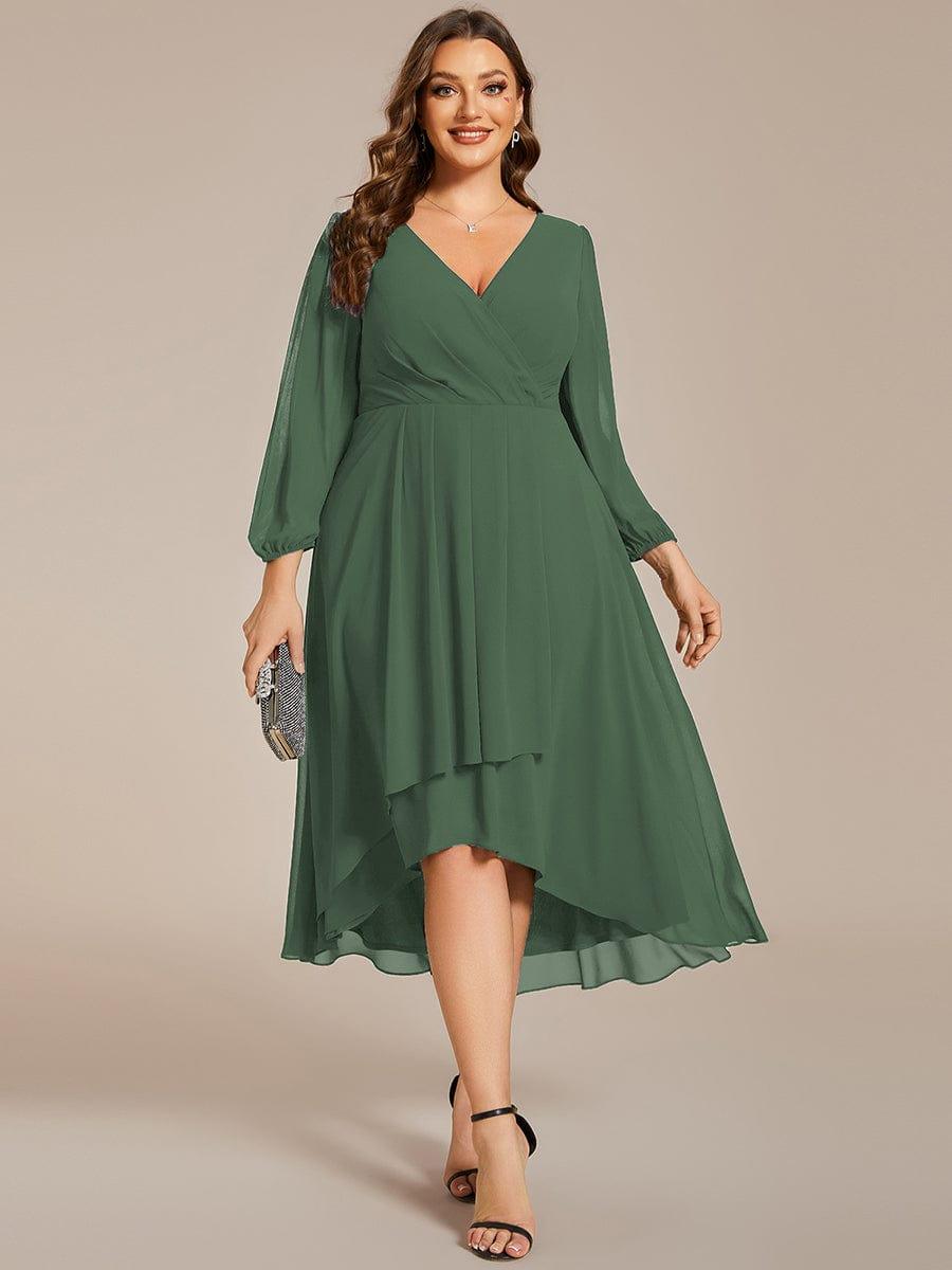 pretty BRIAR|Plus Size Chiffon A-Line 3/4 Sleeves Asymmetrical Hem Wedding Guest Dress