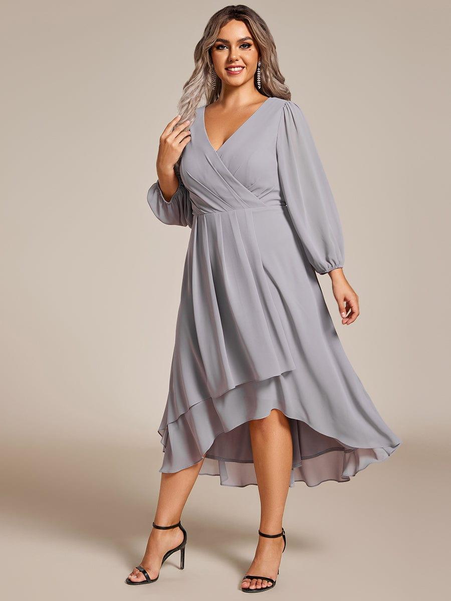 pretty BRIAR|Plus Size Chiffon A-Line 3/4 Sleeves Asymmetrical Hem Wedding Guest Dress