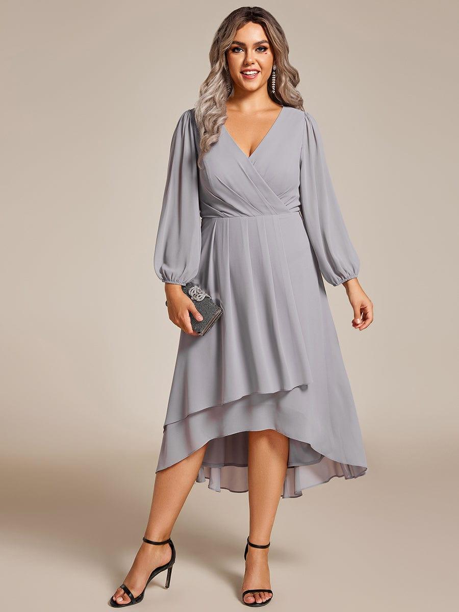 pretty BRIAR|Plus Size Chiffon A-Line 3/4 Sleeves Asymmetrical Hem Wedding Guest Dress