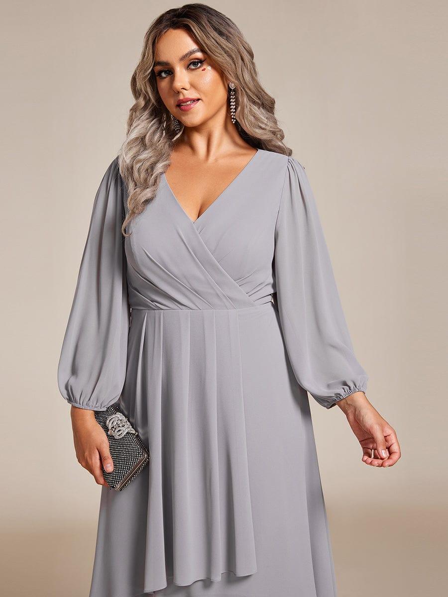 pretty BRIAR|Plus Size Chiffon A-Line 3/4 Sleeves Asymmetrical Hem Wedding Guest Dress