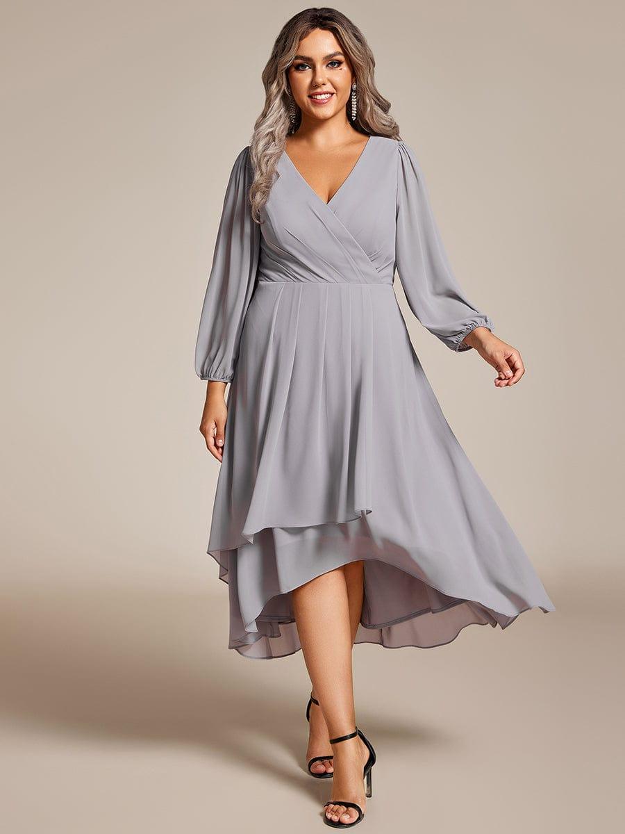 pretty BRIAR|Plus Size Chiffon A-Line 3/4 Sleeves Asymmetrical Hem Wedding Guest Dress