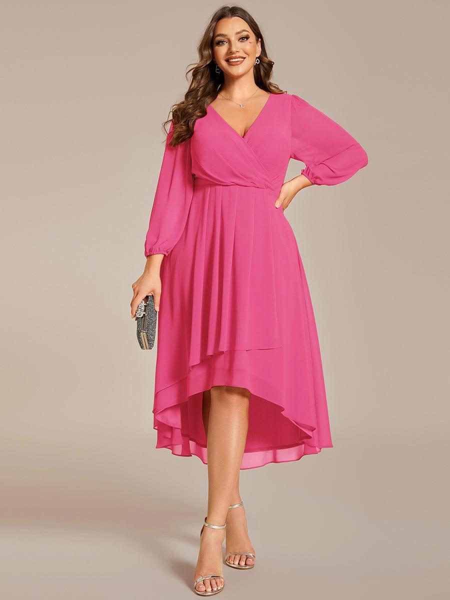 pretty BRIAR|Plus Size Chiffon A-Line 3/4 Sleeves Asymmetrical Hem Wedding Guest Dress