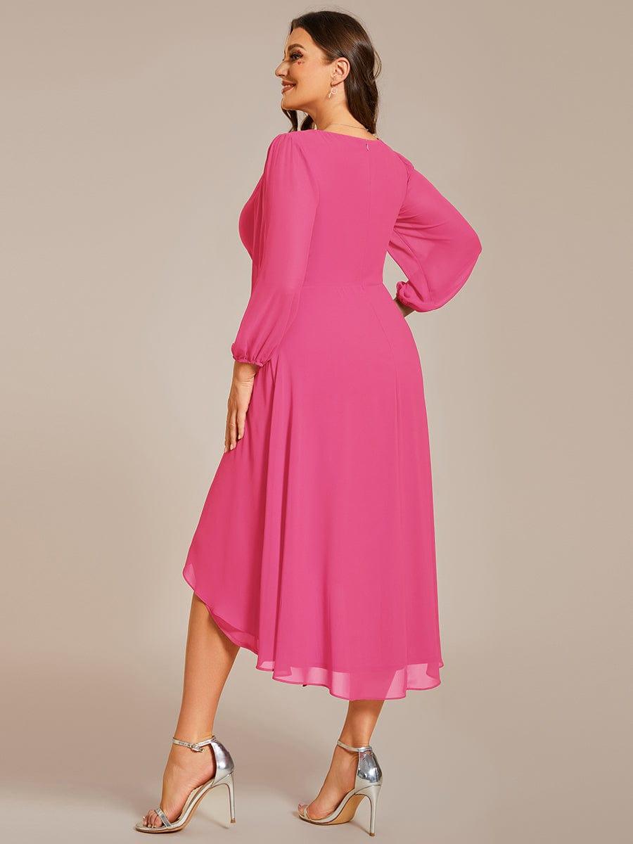 pretty BRIAR|Plus Size Chiffon A-Line 3/4 Sleeves Asymmetrical Hem Wedding Guest Dress