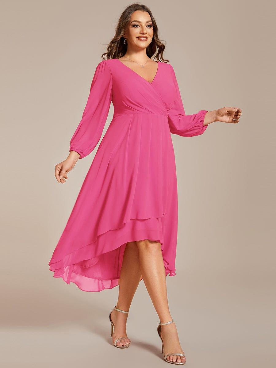 pretty BRIAR|Plus Size Chiffon A-Line 3/4 Sleeves Asymmetrical Hem Wedding Guest Dress