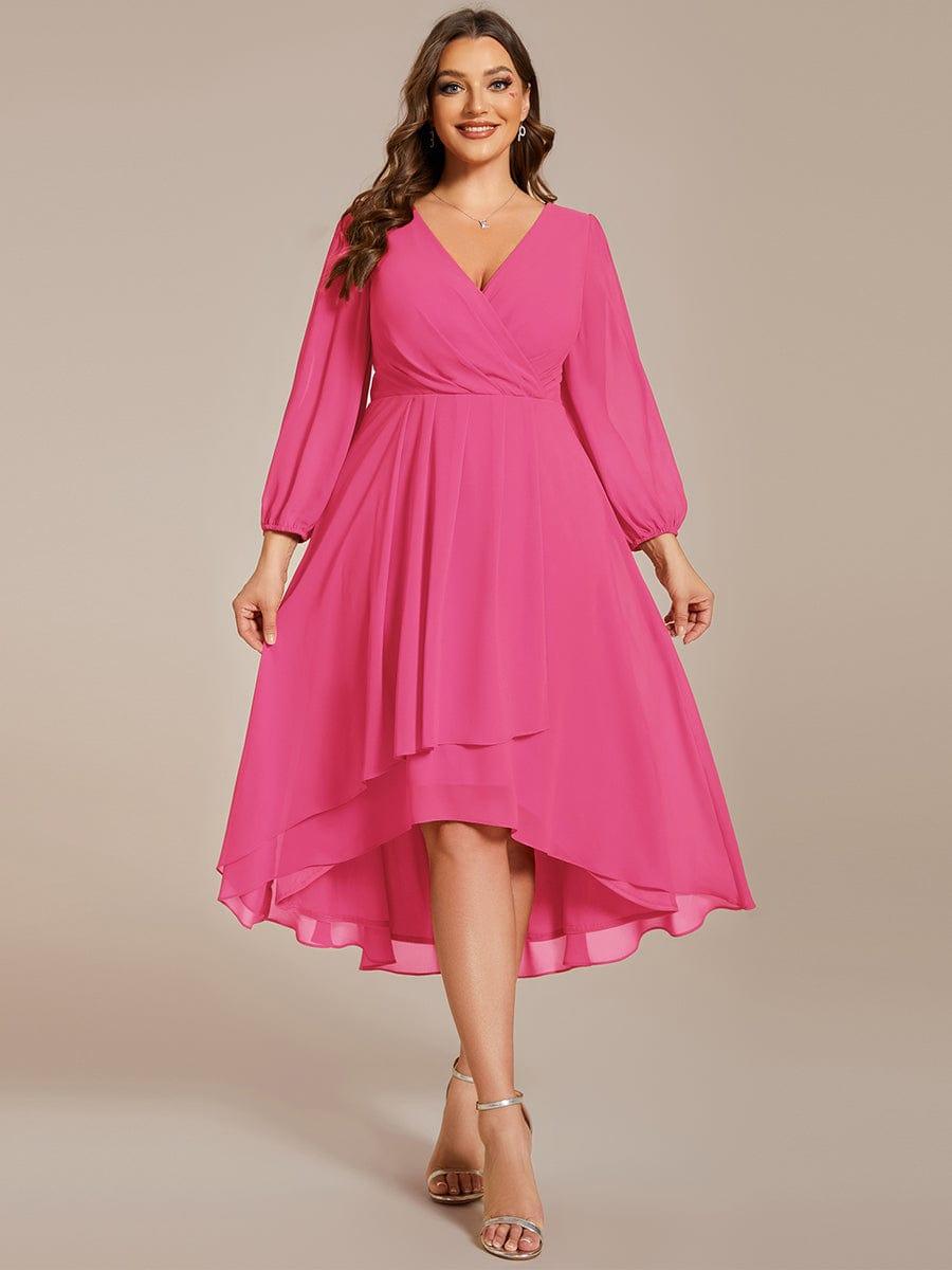 pretty BRIAR|Plus Size Chiffon A-Line 3/4 Sleeves Asymmetrical Hem Wedding Guest Dress