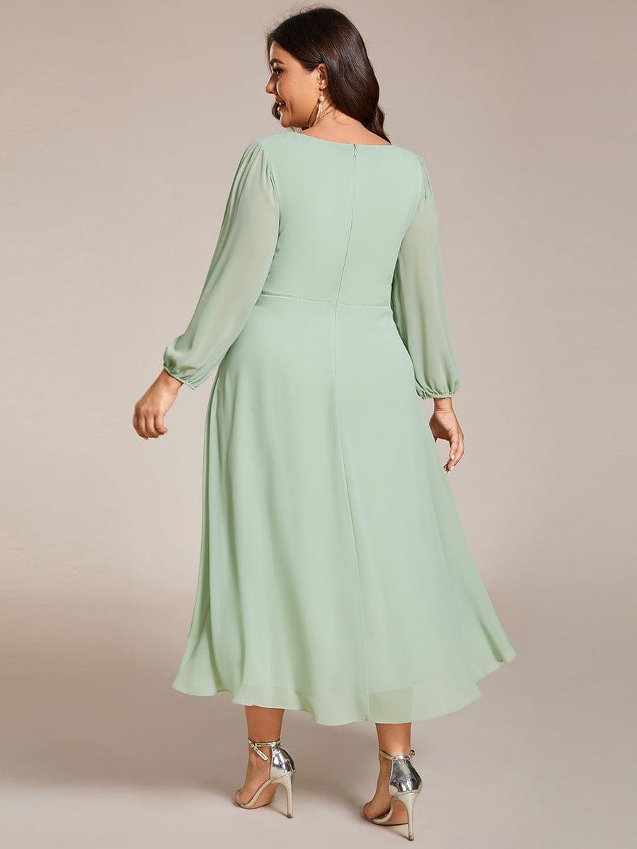 pretty BRIAR|Plus Size Chiffon A-Line 3/4 Sleeves Asymmetrical Hem Wedding Guest Dress