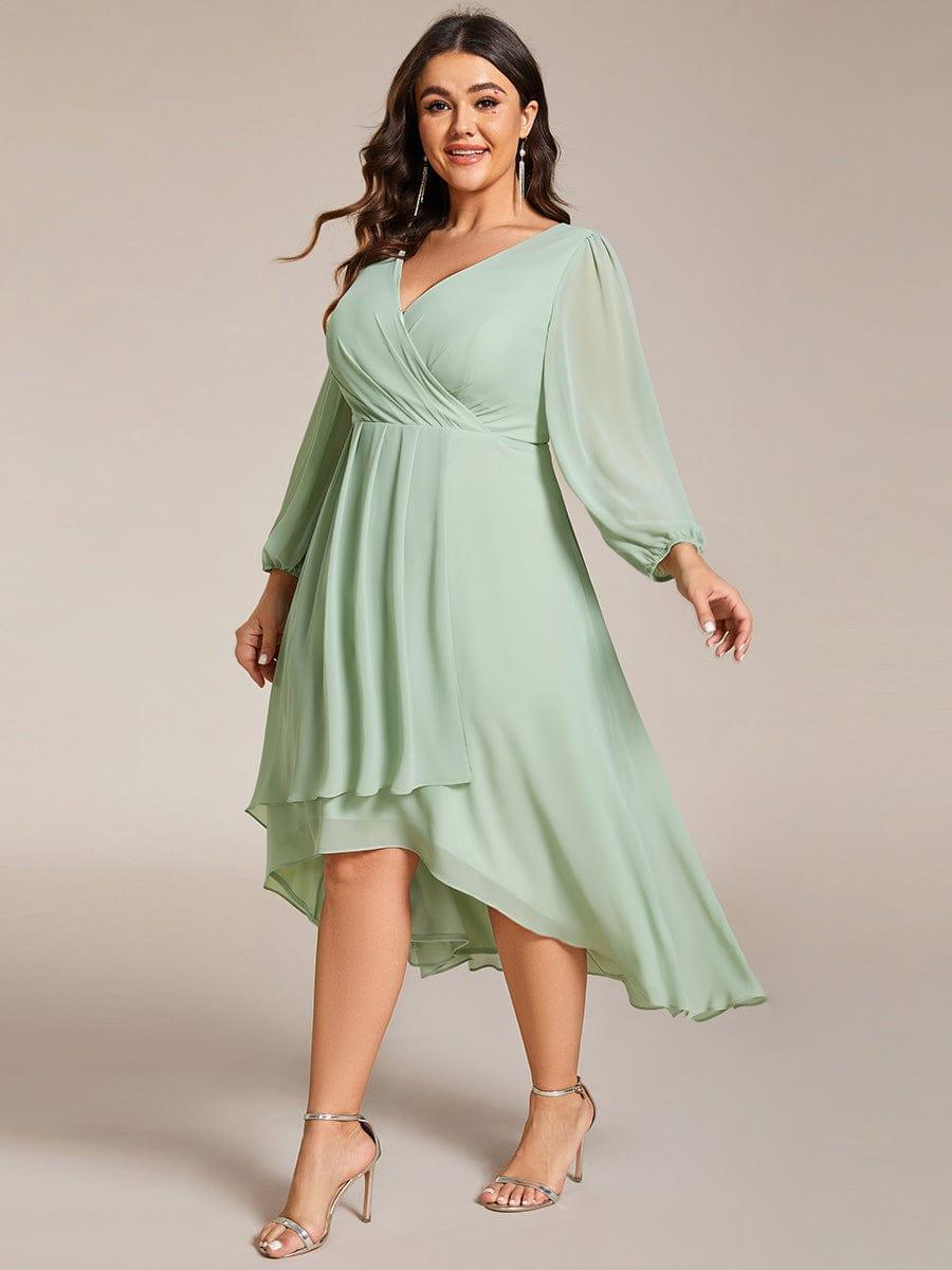 pretty BRIAR|Plus Size Chiffon A-Line 3/4 Sleeves Asymmetrical Hem Wedding Guest Dress