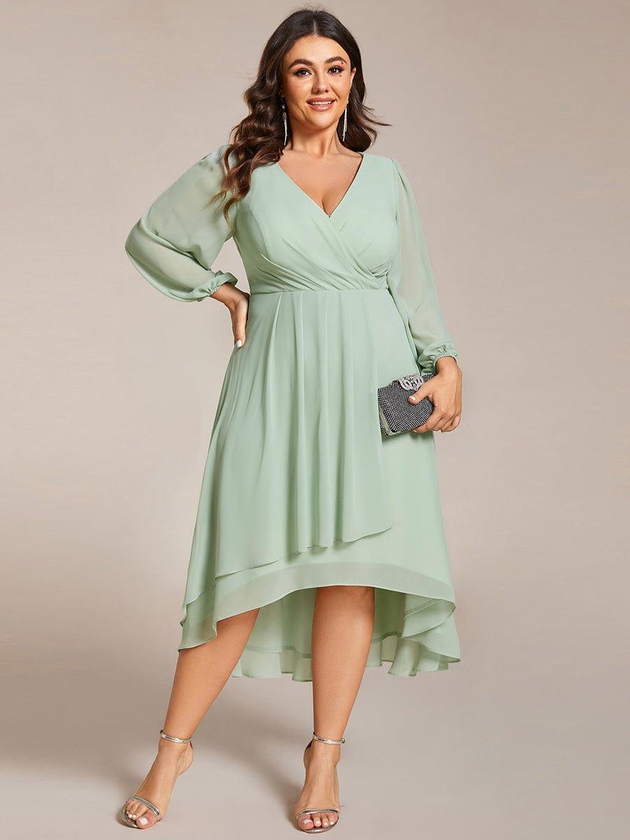 pretty BRIAR|Plus Size Chiffon A-Line 3/4 Sleeves Asymmetrical Hem Wedding Guest Dress